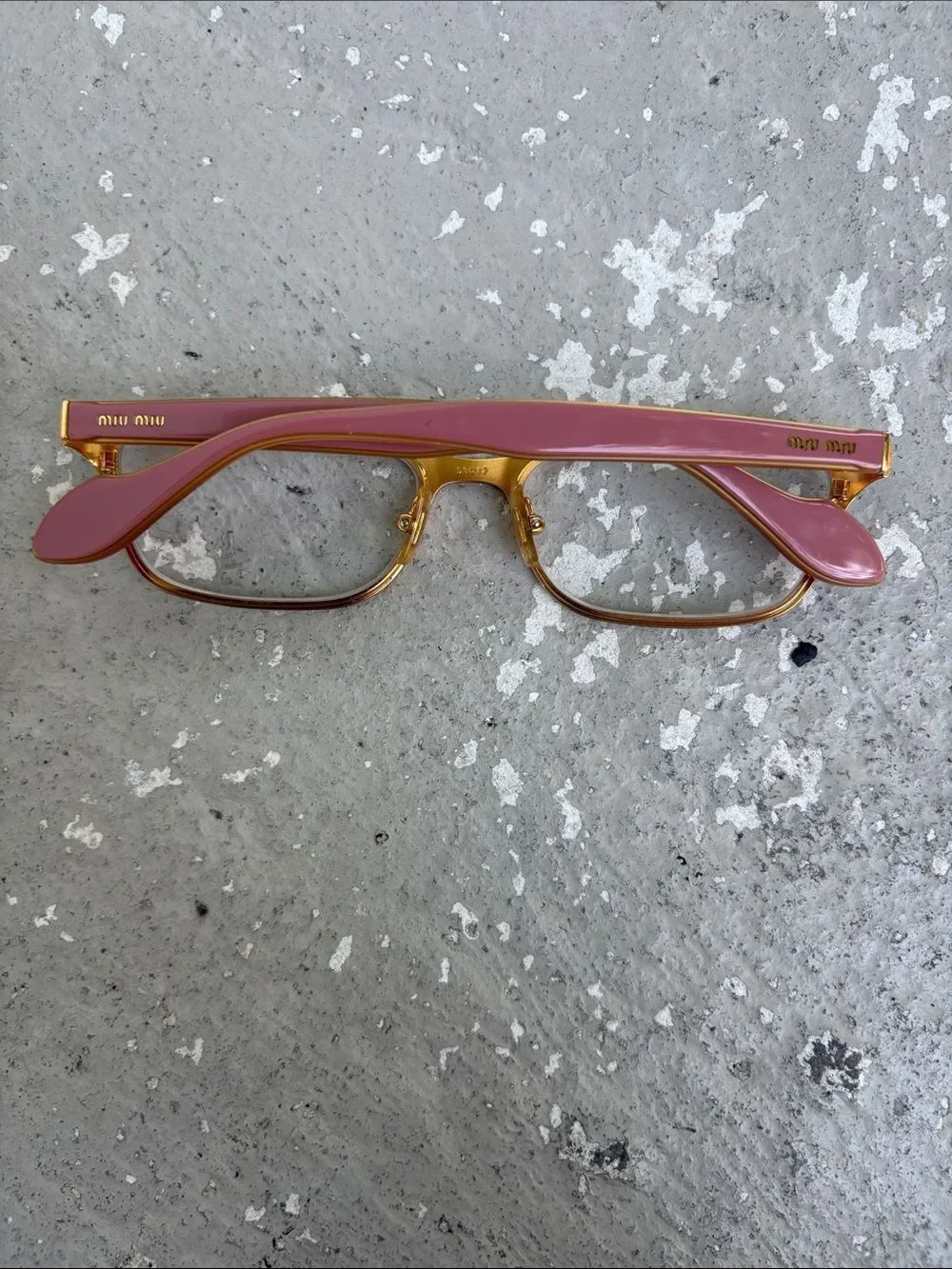 Miu Miu brushed bronze rectangular frame eyeglasses